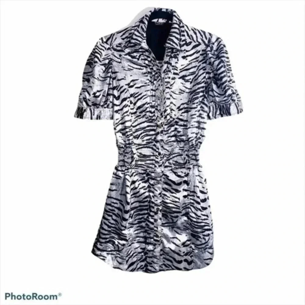 COOGI Zebra Print Mini Shirt Dress Size Small Y2K Fitted Retro Small
